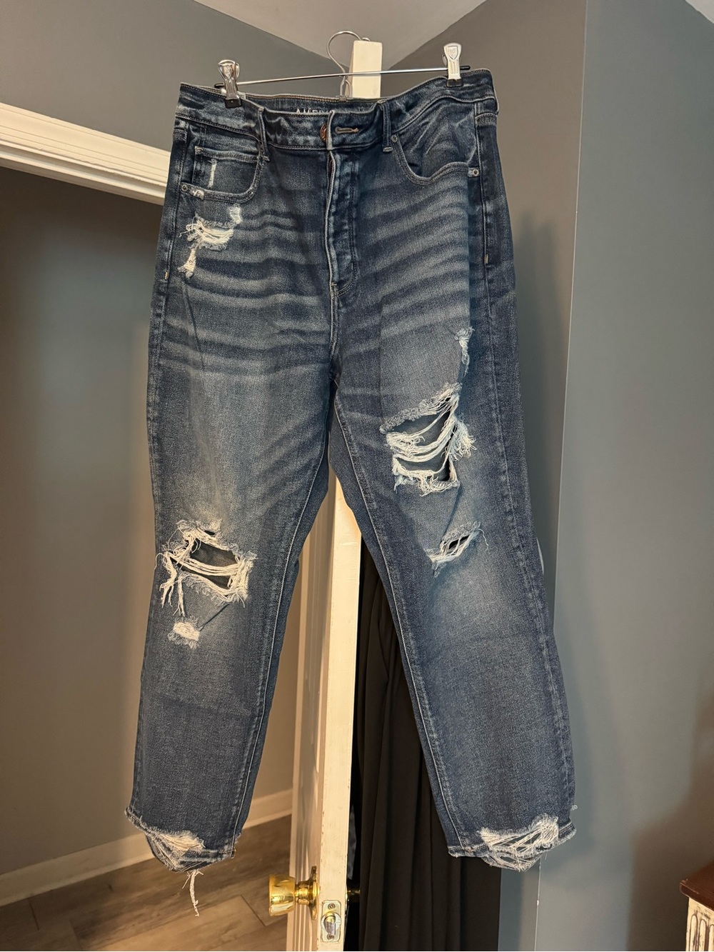 American Eagle Outfitters Dark Blue Distressed Boyfriend Jeans